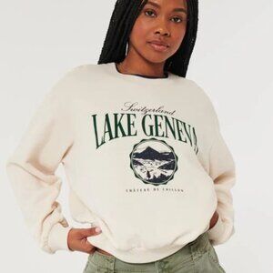 Women's Natural Easy Lake Geneva Switzerland Graphic Crew Sweatshirt XS